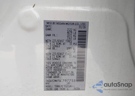 2016 Nissan Rogue S/Sl/Sv из США, поврежденный, VIN 5N1AT2MV7GC797753